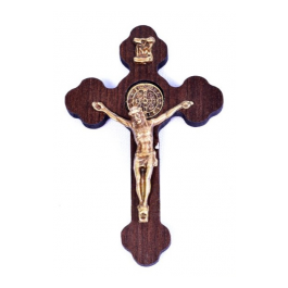 Crucifixo de Parede com Medalha de São Bento em MDF - 8cm